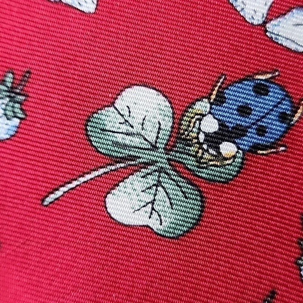 Leidenfalter 100% Silk Repp Berry Lady Bug Clover Blue Red Unisex Necktie Vintag